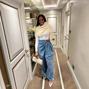 Pleat-Front Wide-Leg Jeans
