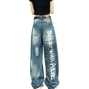 Graffiti Print Wide-Leg Jeans