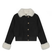 Contrast-Collar Cropped Jacket