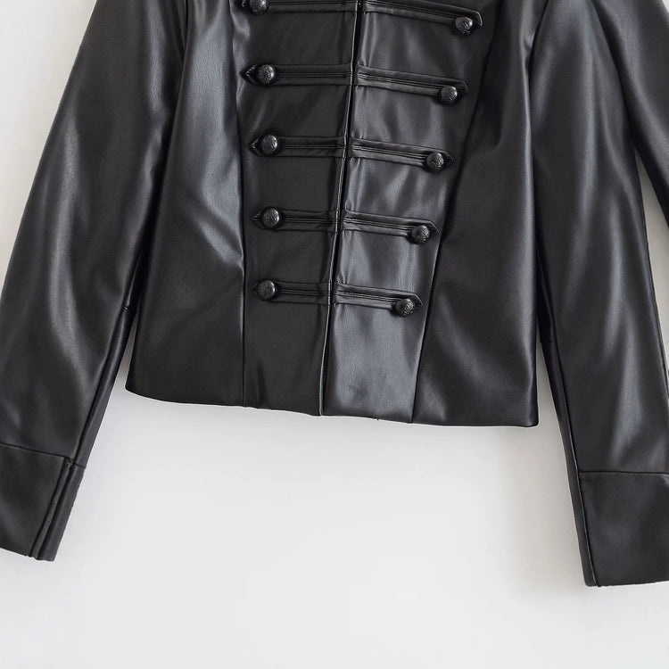 Loop-Fastening Faux Leather Jacket