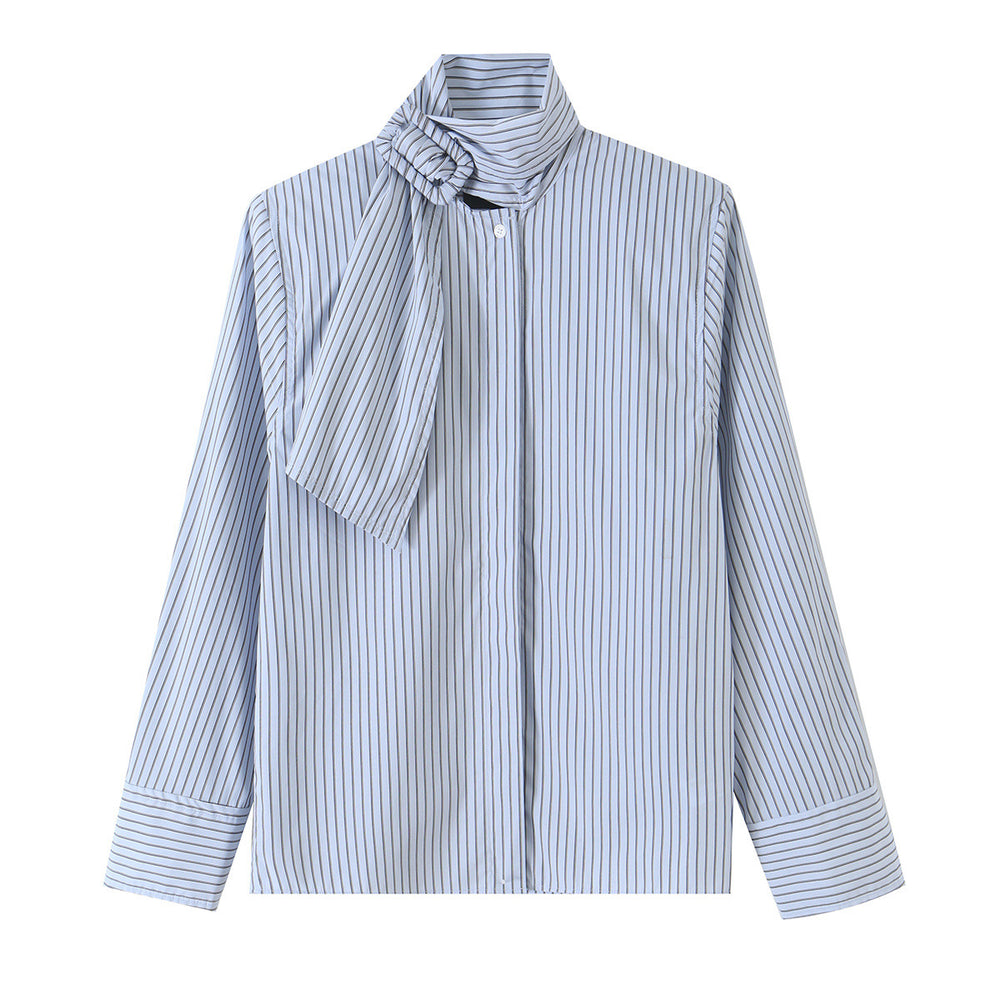 Tie-Neck Striped Shirt