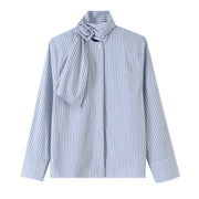 Tie-Neck Striped Shirt