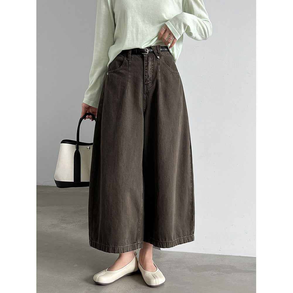 Cropped Belted Wide-Leg Jeans