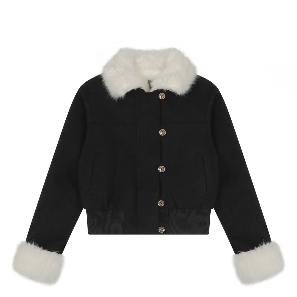 Contrast-Collar Cropped Jacket