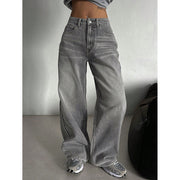 Faded Grey Wide-Leg Jeans