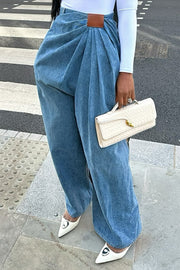 Pleat-Front Wide-Leg Jeans