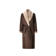 Contrast-Lapel Belted Coat