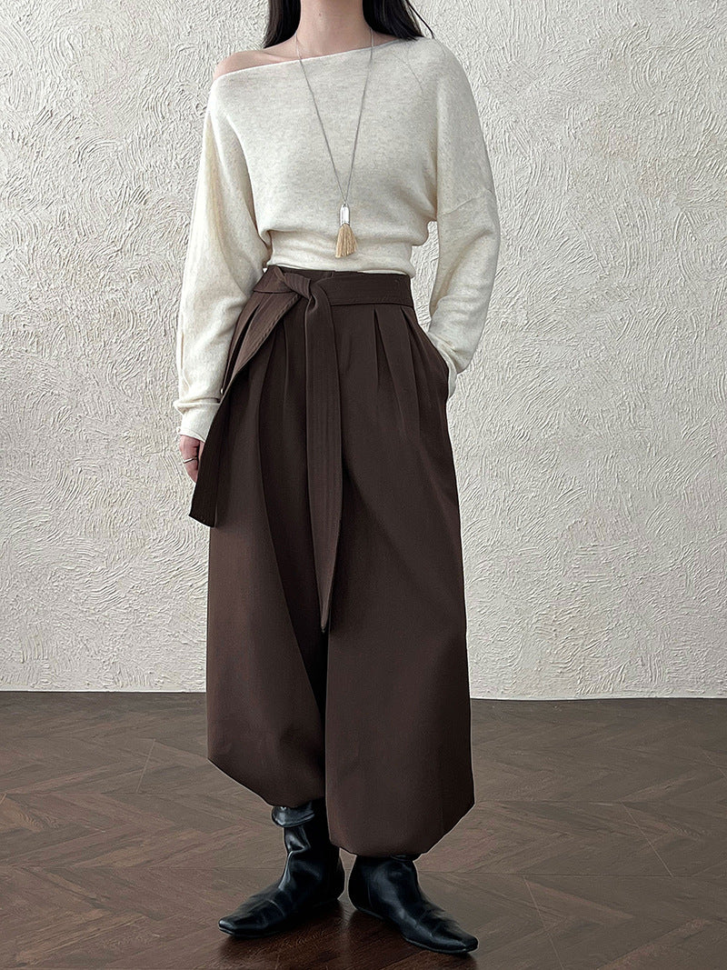 Belted Pleat-Front Trousers