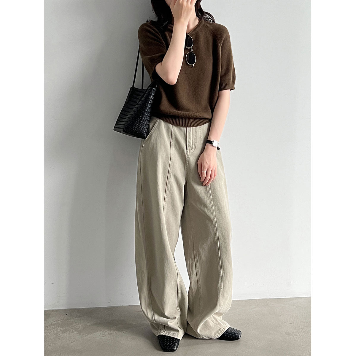 Belted Wide-Leg Denim Trousers