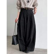 Asymmetric-Pleat Wide-Leg Trousers