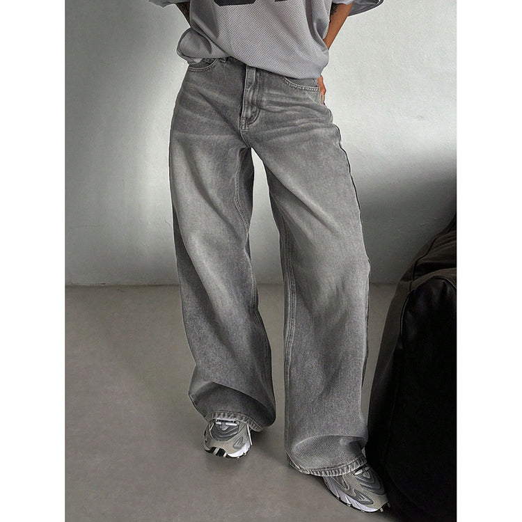 Faded Grey Wide-Leg Jeans