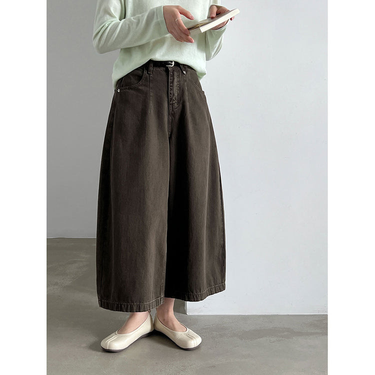 Cropped Belted Wide-Leg Jeans