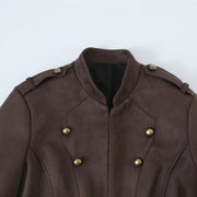 Button-Detail Faux Suede Jacket