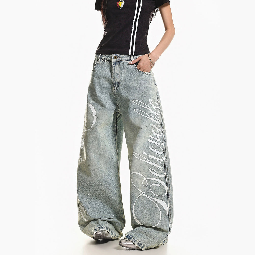 Light-Wash Wide-Leg Jeans