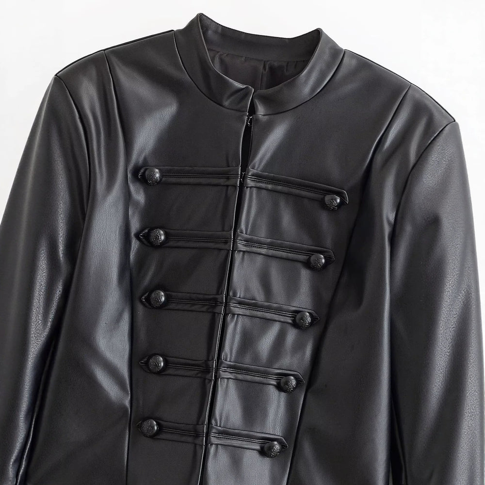 Loop-Fastening Faux Leather Jacket