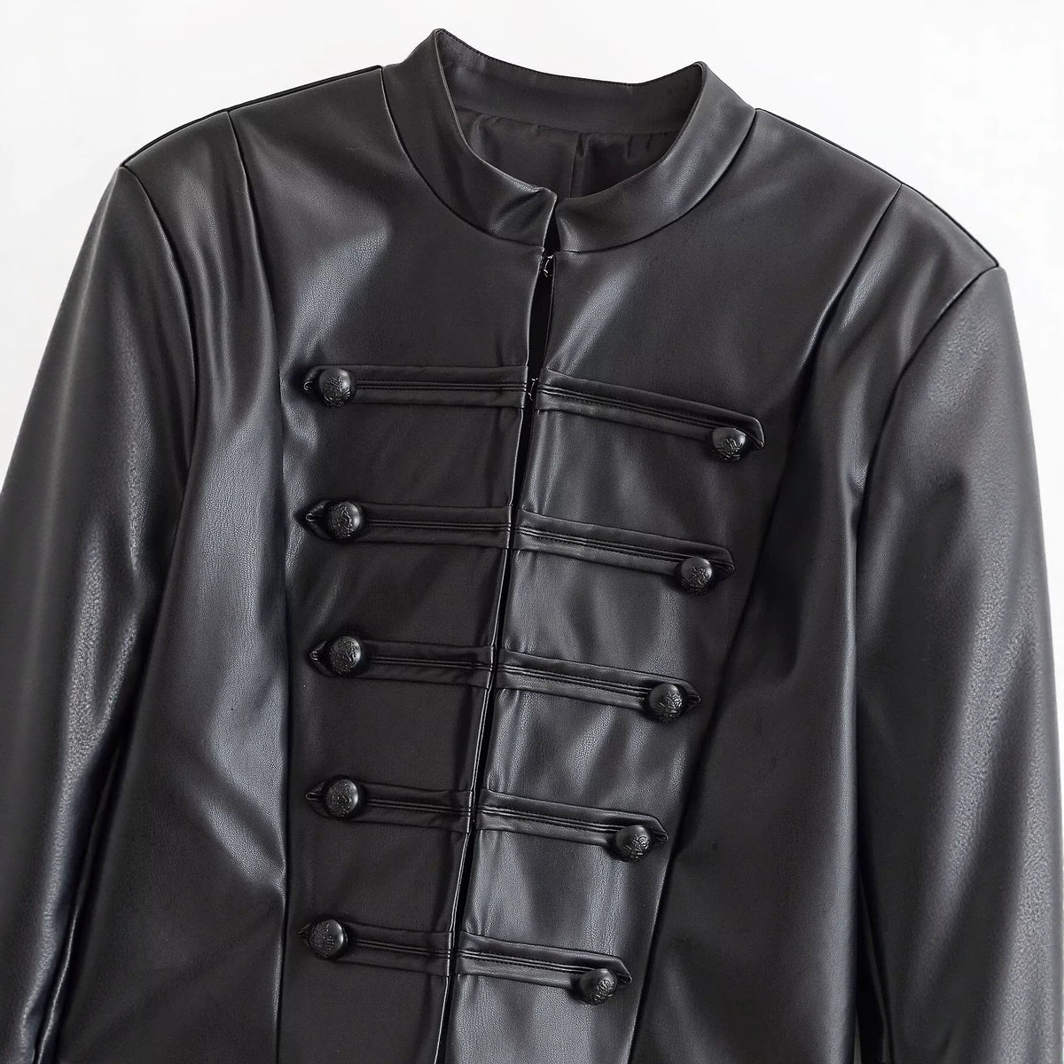 Loop-Fastening Faux Leather Jacket