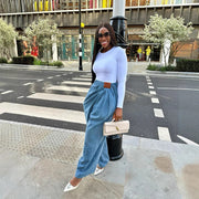 Pleat-Front Wide-Leg Jeans