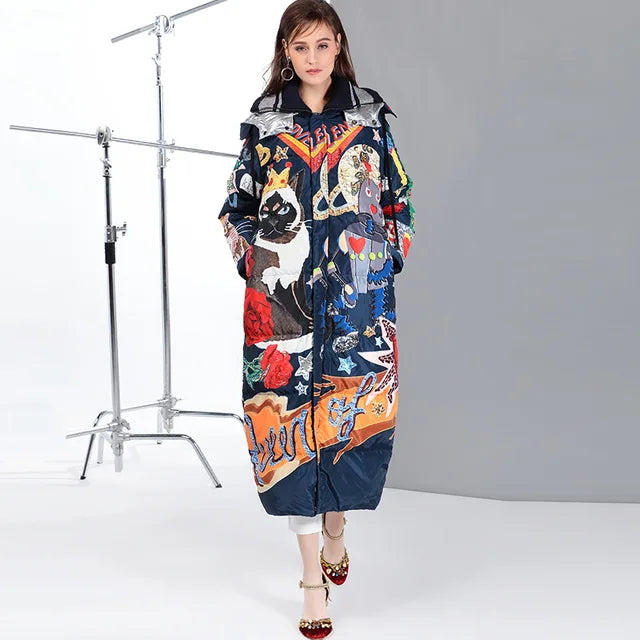 Graphic Print Longline Puffer