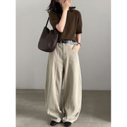 Belted Wide-Leg Denim Trousers