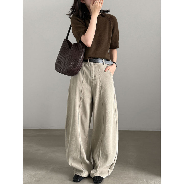 Belted Wide-Leg Denim Trousers