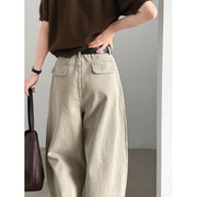 Belted Wide-Leg Denim Trousers