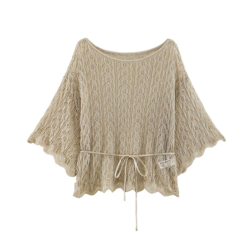 Fringed Tie-Waist Knit Top