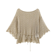 Fringed Tie-Waist Knit Top