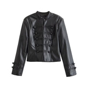 Loop-Fastening Faux Leather Jacket