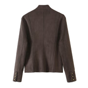 Button-Detail Faux Suede Jacket