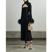 Feather-Cuff Cutout Midi Dress