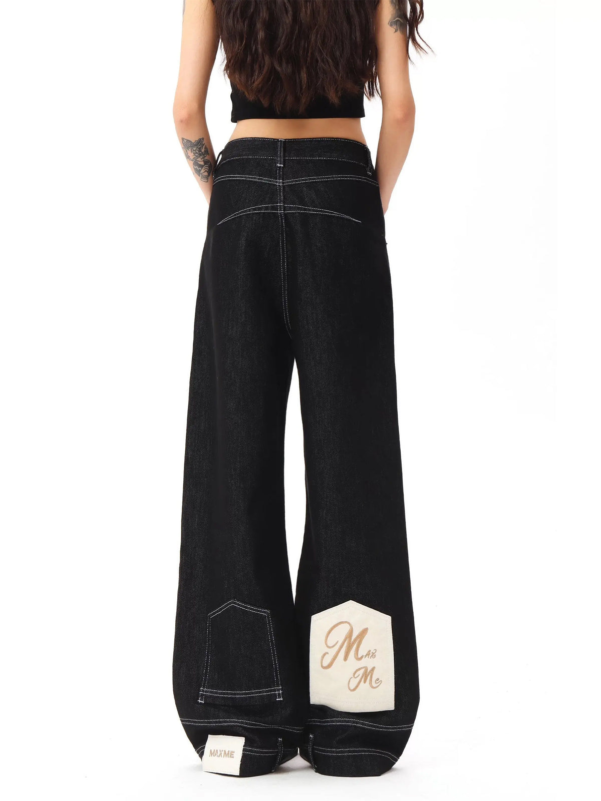 Patch-Detail Wide-Leg Jeans