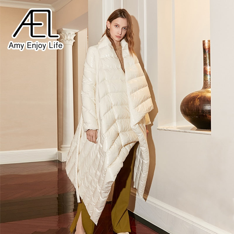 Belted Asymmetric Quilted Coat