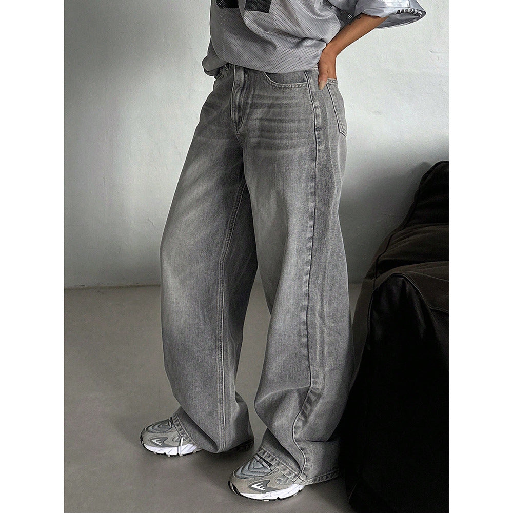 Faded Grey Wide-Leg Jeans