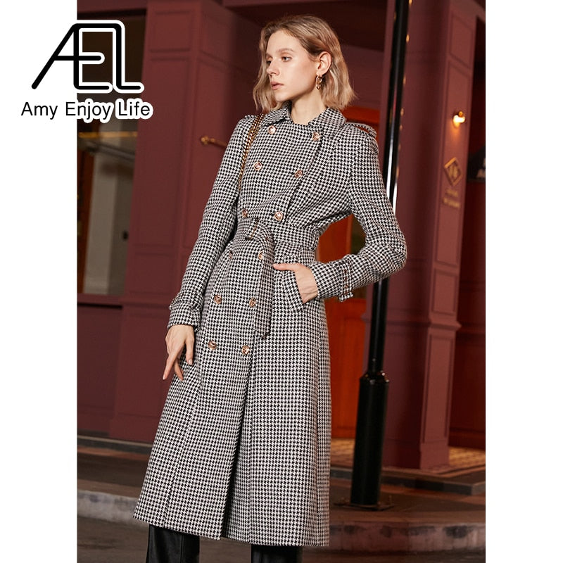 Houndstooth Tailored Long Coat