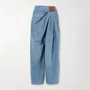 Pleat-Front Wide-Leg Jeans