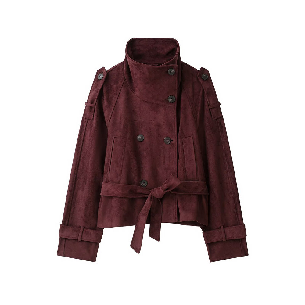 Belted Stand-Collar Jacket