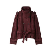 Belted Stand-Collar Jacket