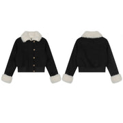 Contrast-Collar Cropped Jacket
