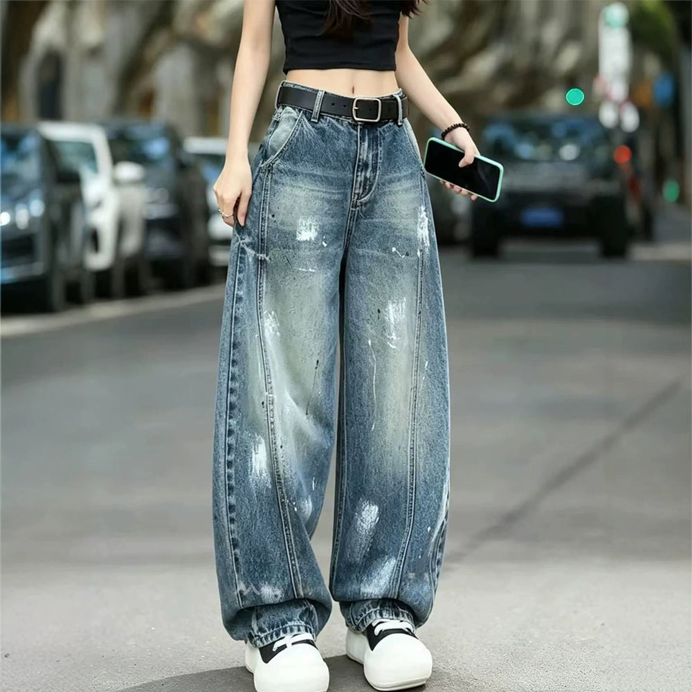 Graffiti Print Wide-Leg Jeans