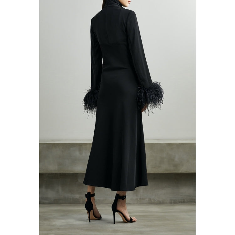 Feather-Cuff Cutout Midi Dress