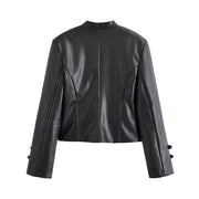 Loop-Fastening Faux Leather Jacket