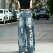 Graffiti Print Wide-Leg Jeans