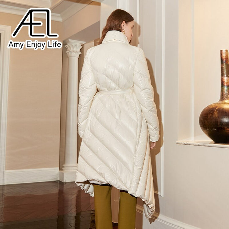 Belted Asymmetric Quilted Coat