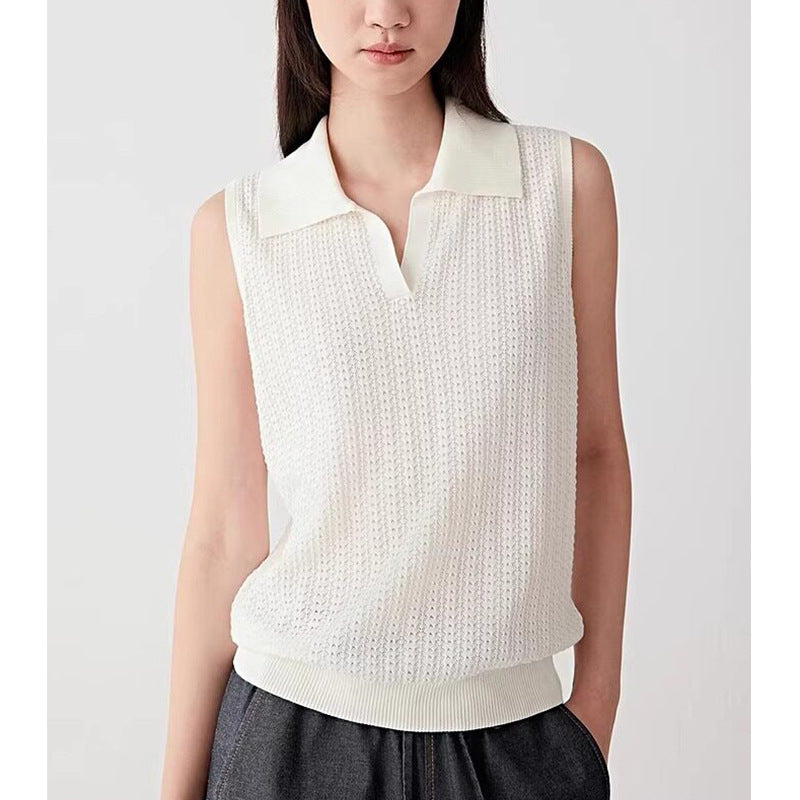 Open-Knit Polo Vest