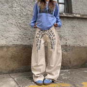 Letter Print Wide-Leg Jeans