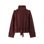 Belted Stand-Collar Jacket