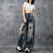 Distressed Graphic Wide-Leg Jeans