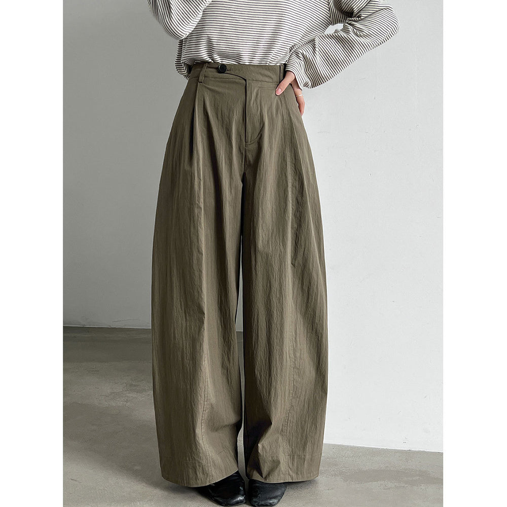 Asymmetric-Pleat Wide-Leg Trousers