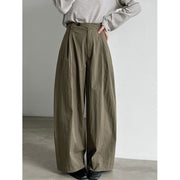 Asymmetric-Pleat Wide-Leg Trousers