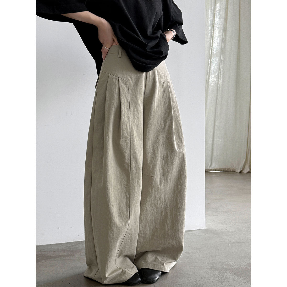 Pleat-Front Wide-Leg Trousers